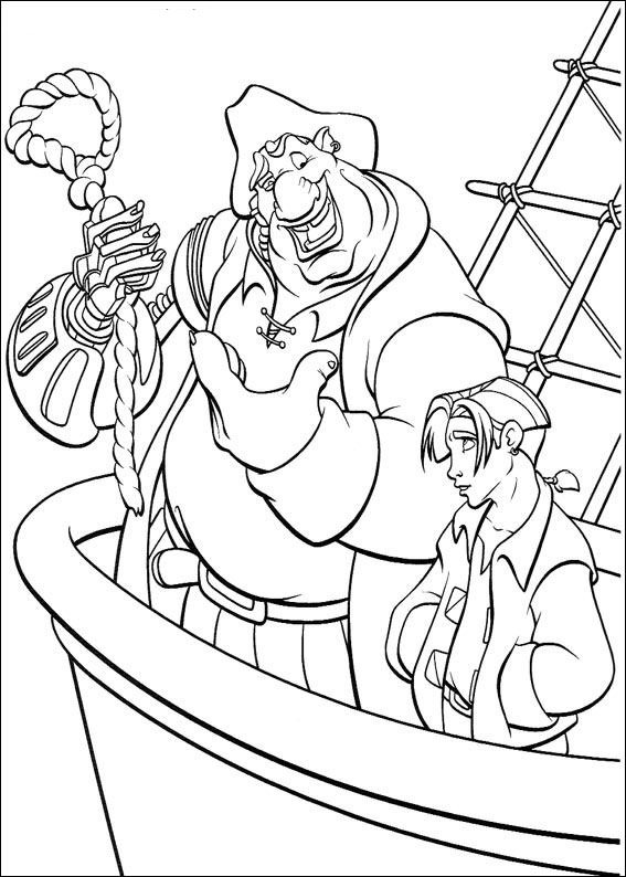 coloriage long john silver apprend a jim a faire des noeuds